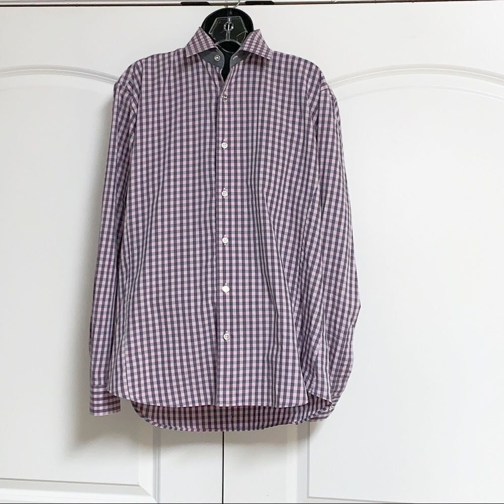 Jared Lang Check Gingham Gray Pink Button Down Sh… - image 1